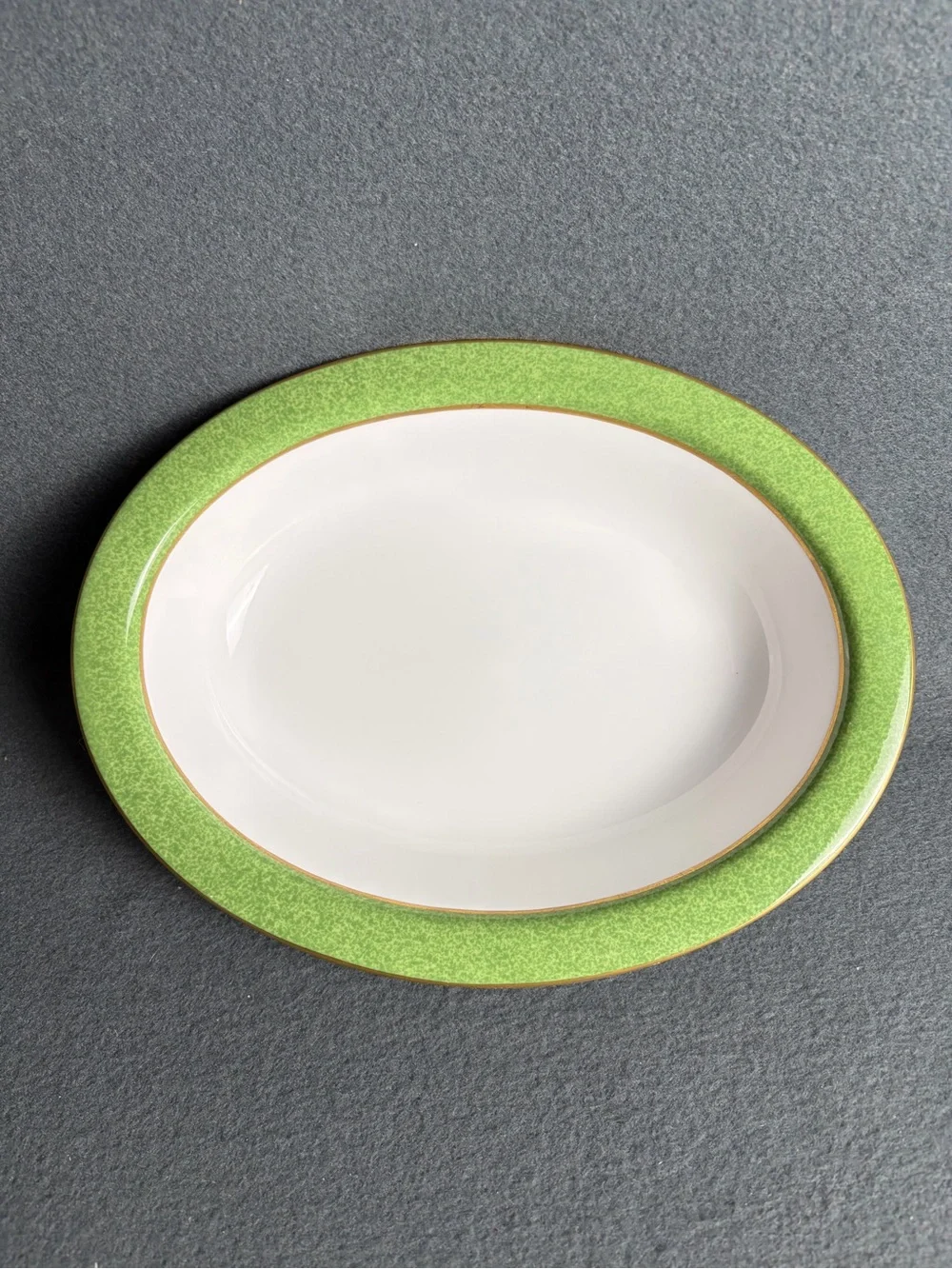 Spode Porcelain Oval Vegetable Bowl Y8570P Sutton Green White W/Green Gold Band